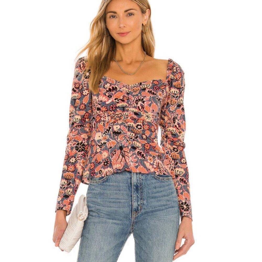 A.L.C. Floral Chandler Cotton Top in Dark Navy & Chestnut Size 2